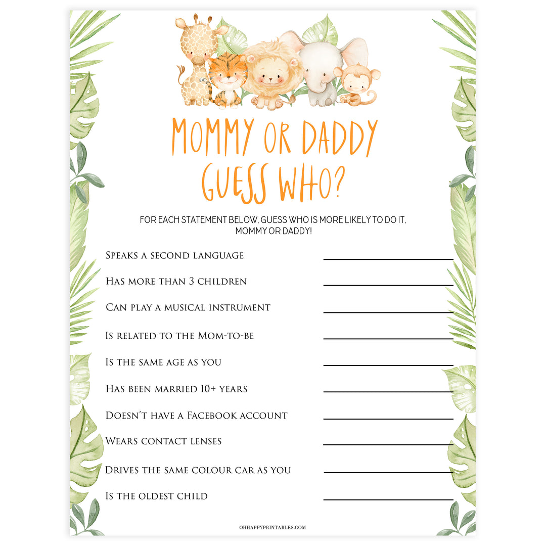 mommy or daddy guess who baby game, Printable baby shower games, safari animals baby games, baby shower games, fun baby shower ideas, top baby shower ideas, safari animals baby shower, baby shower games, fun baby shower ideas