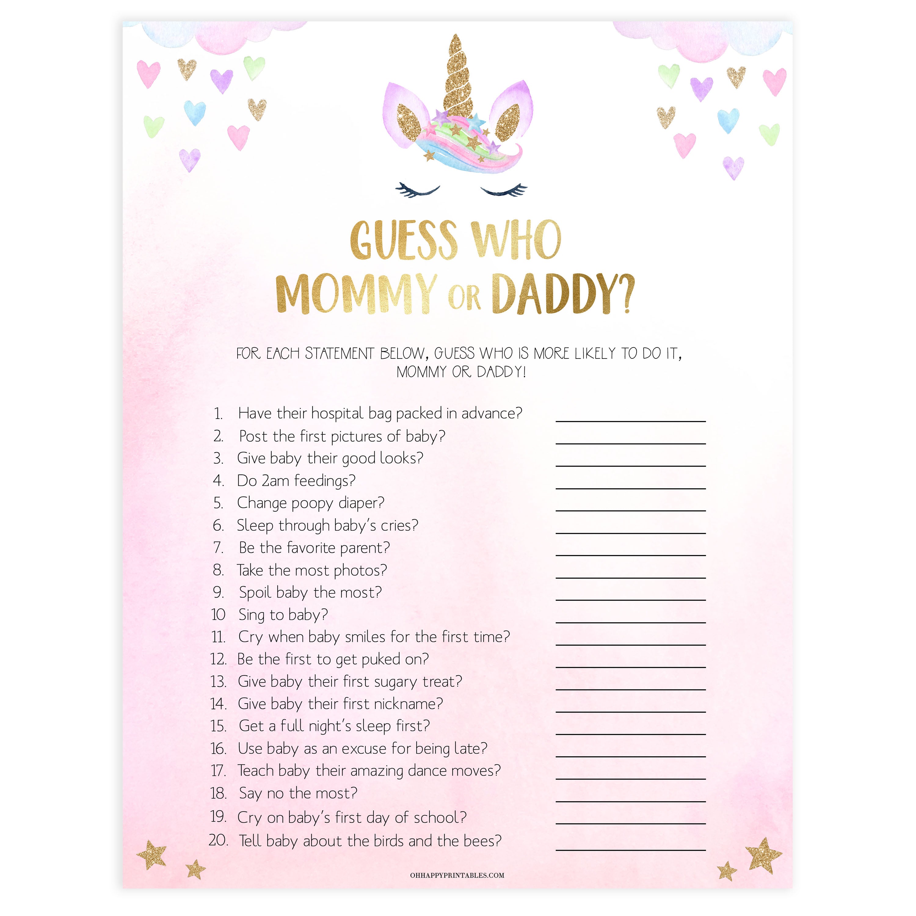 guess who said it baby game, Printable baby shower games, unicorn baby games, baby shower games, fun baby shower ideas, top baby shower ideas, unicorn baby shower, baby shower games, fun unicorn baby shower ideas