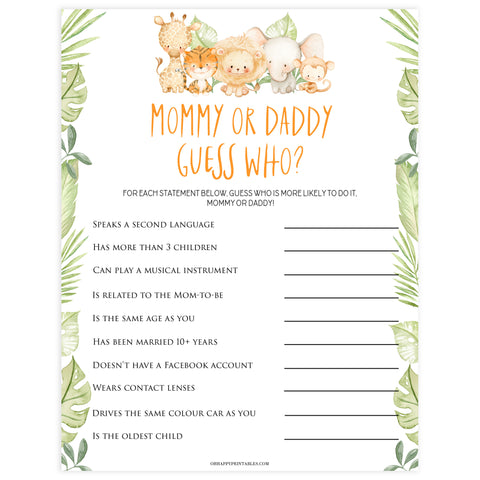 mommy or daddy guess who baby game, Printable baby shower games, safari animals baby games, baby shower games, fun baby shower ideas, top baby shower ideas, safari animals baby shower, baby shower games, fun baby shower ideas
