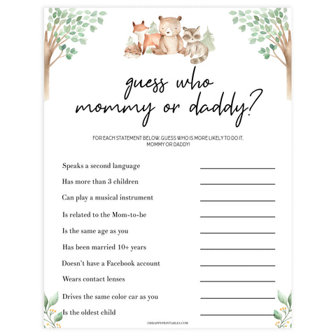 guess who baby shower games, Printable baby shower games, woodland animals baby games, baby shower games, fun baby shower ideas, top baby shower ideas, woodland baby shower, baby shower games, fun woodland animals baby shower ideas