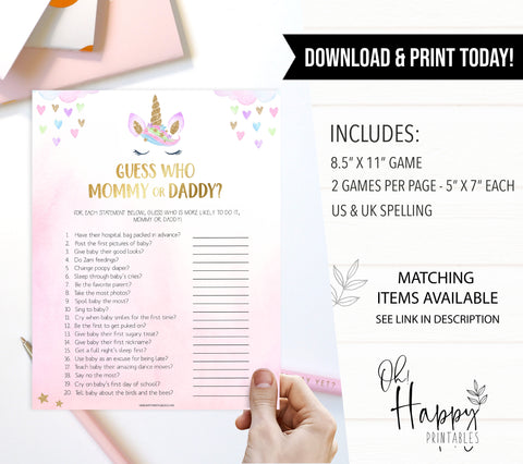 guess who said it baby game, Printable baby shower games, unicorn baby games, baby shower games, fun baby shower ideas, top baby shower ideas, unicorn baby shower, baby shower games, fun unicorn baby shower ideas