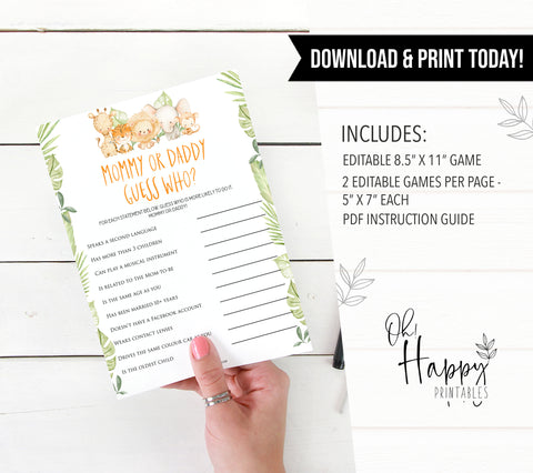 mommy or daddy guess who baby game, Printable baby shower games, safari animals baby games, baby shower games, fun baby shower ideas, top baby shower ideas, safari animals baby shower, baby shower games, fun baby shower ideas