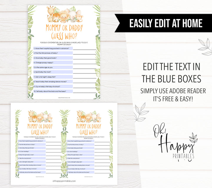 mommy or daddy guess who baby game, Printable baby shower games, safari animals baby games, baby shower games, fun baby shower ideas, top baby shower ideas, safari animals baby shower, baby shower games, fun baby shower ideas