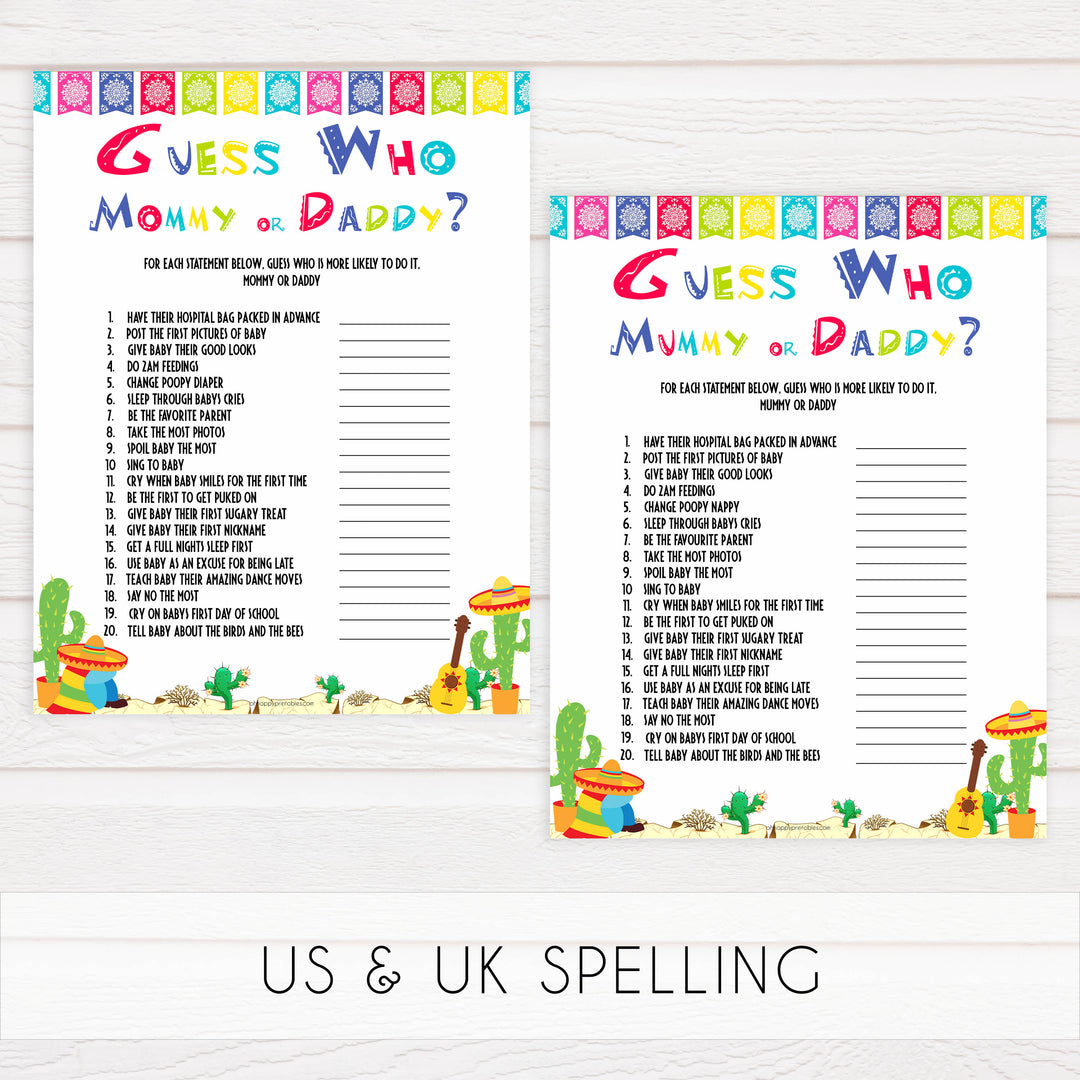 guess who mommy or daddy game, Printable baby shower games, Mexican fiesta fun baby games, baby shower games, fun baby shower ideas, top baby shower ideas, fiesta shower baby shower, fiesta baby shower ideas