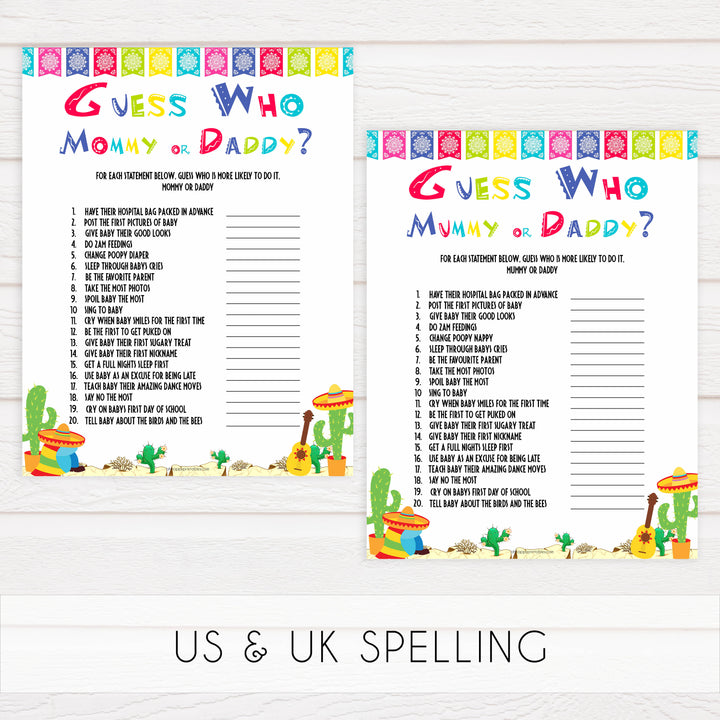 guess who mommy or daddy game, Printable baby shower games, Mexican fiesta fun baby games, baby shower games, fun baby shower ideas, top baby shower ideas, fiesta shower baby shower, fiesta baby shower ideas