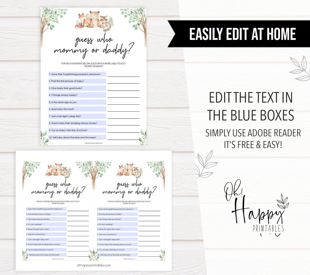 guess who baby shower games, Printable baby shower games, woodland animals baby games, baby shower games, fun baby shower ideas, top baby shower ideas, woodland baby shower, baby shower games, fun woodland animals baby shower ideas