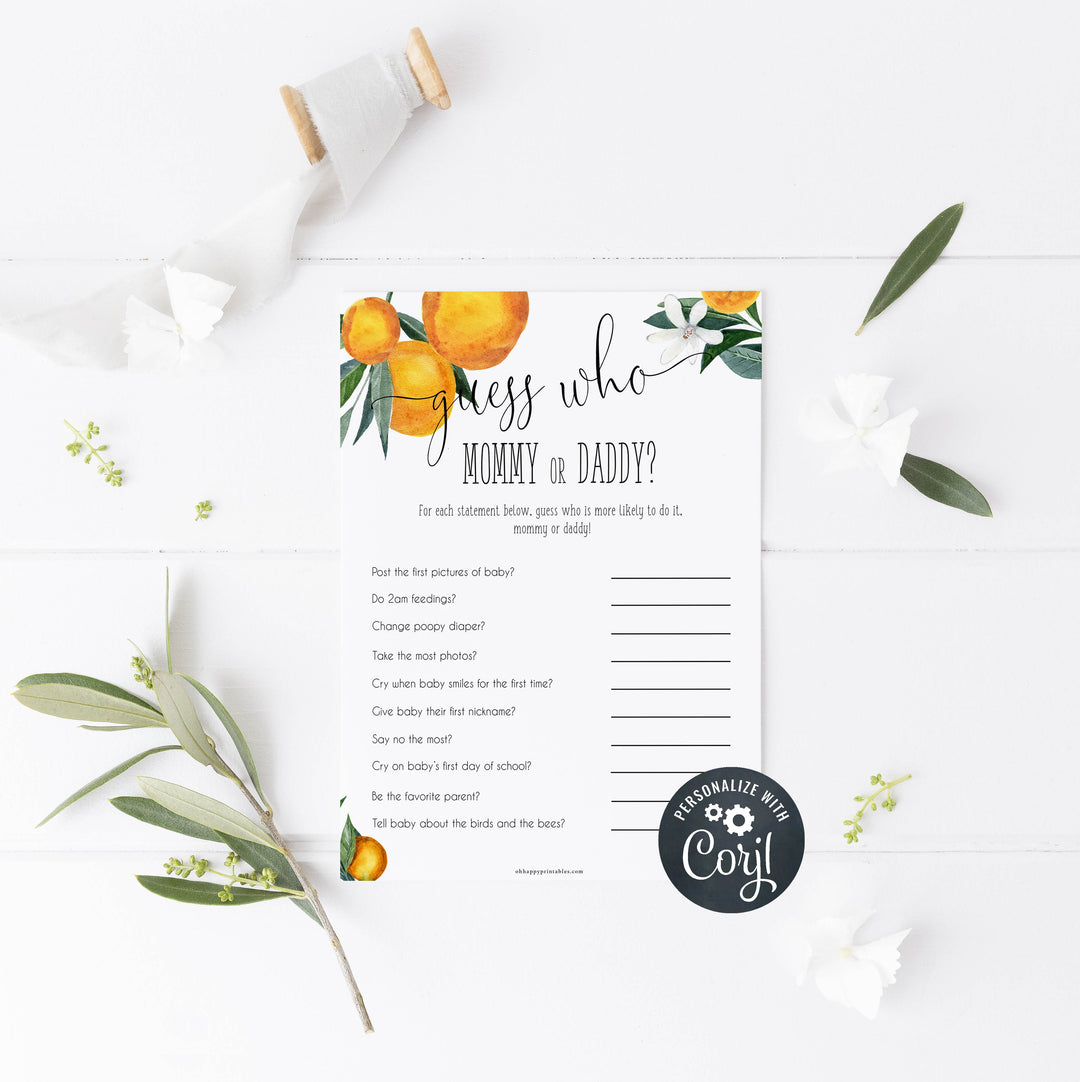 guess who said it baby game, Printable baby shower games, little cutie baby games, baby shower games, fun baby shower ideas, top baby shower ideas, little cutie baby shower, baby shower games, fun little cutie baby shower ideas, citrus baby shower games, citrus baby shower, orange baby shower