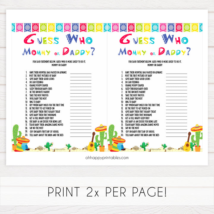 guess who mommy or daddy game, Printable baby shower games, Mexican fiesta fun baby games, baby shower games, fun baby shower ideas, top baby shower ideas, fiesta shower baby shower, fiesta baby shower ideas