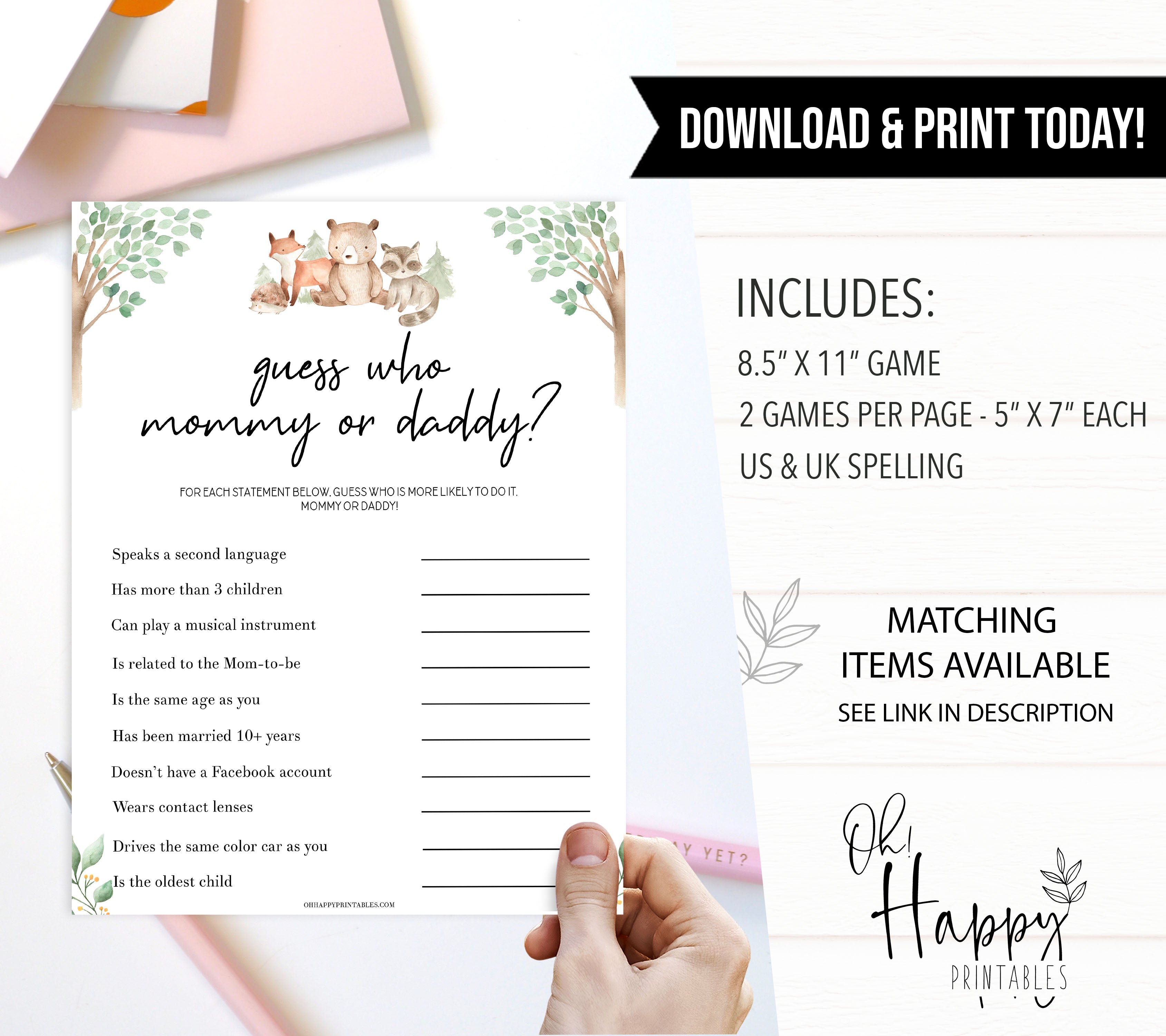 guess who baby shower games, Printable baby shower games, woodland animals baby games, baby shower games, fun baby shower ideas, top baby shower ideas, woodland baby shower, baby shower games, fun woodland animals baby shower ideas
