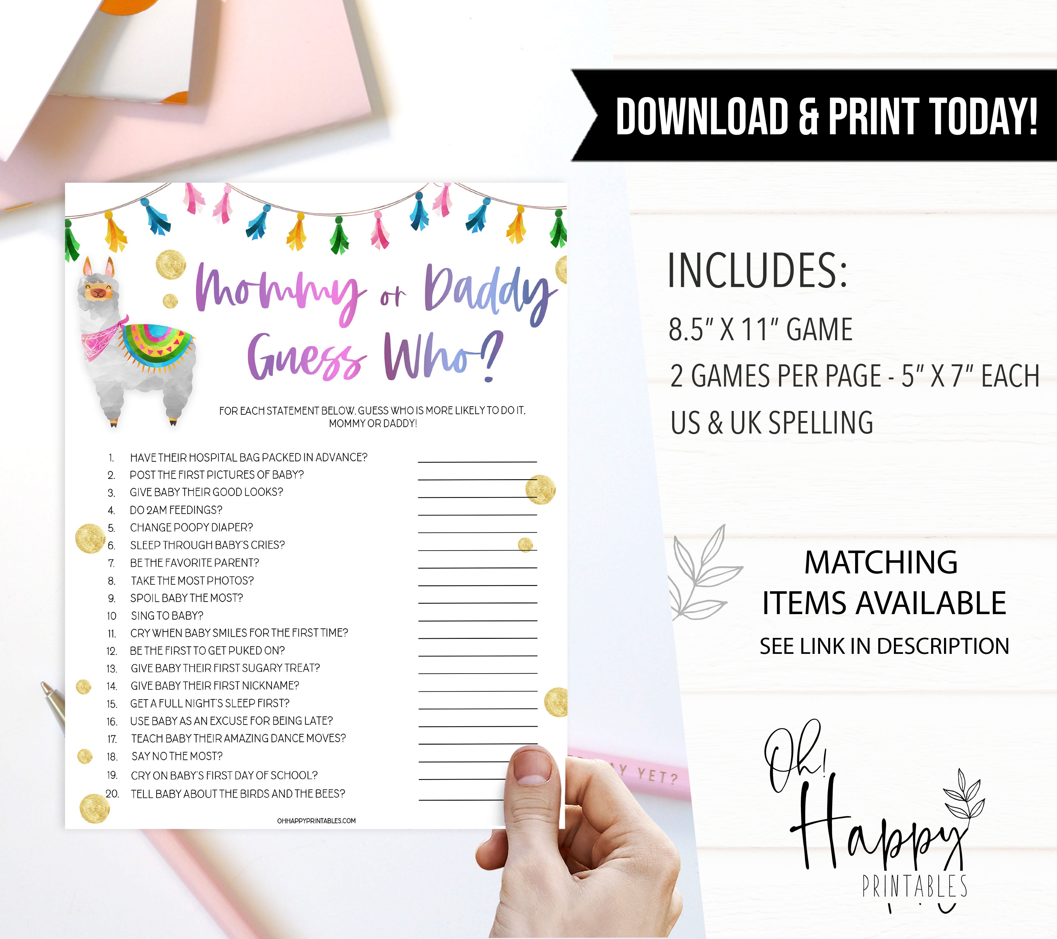 guess who baby game, mommy or daddy guess who, Printable baby shower games, llama fiesta fun baby games, baby shower games, fun baby shower ideas, top baby shower ideas, Llama fiesta shower baby shower, fiesta baby shower ideas