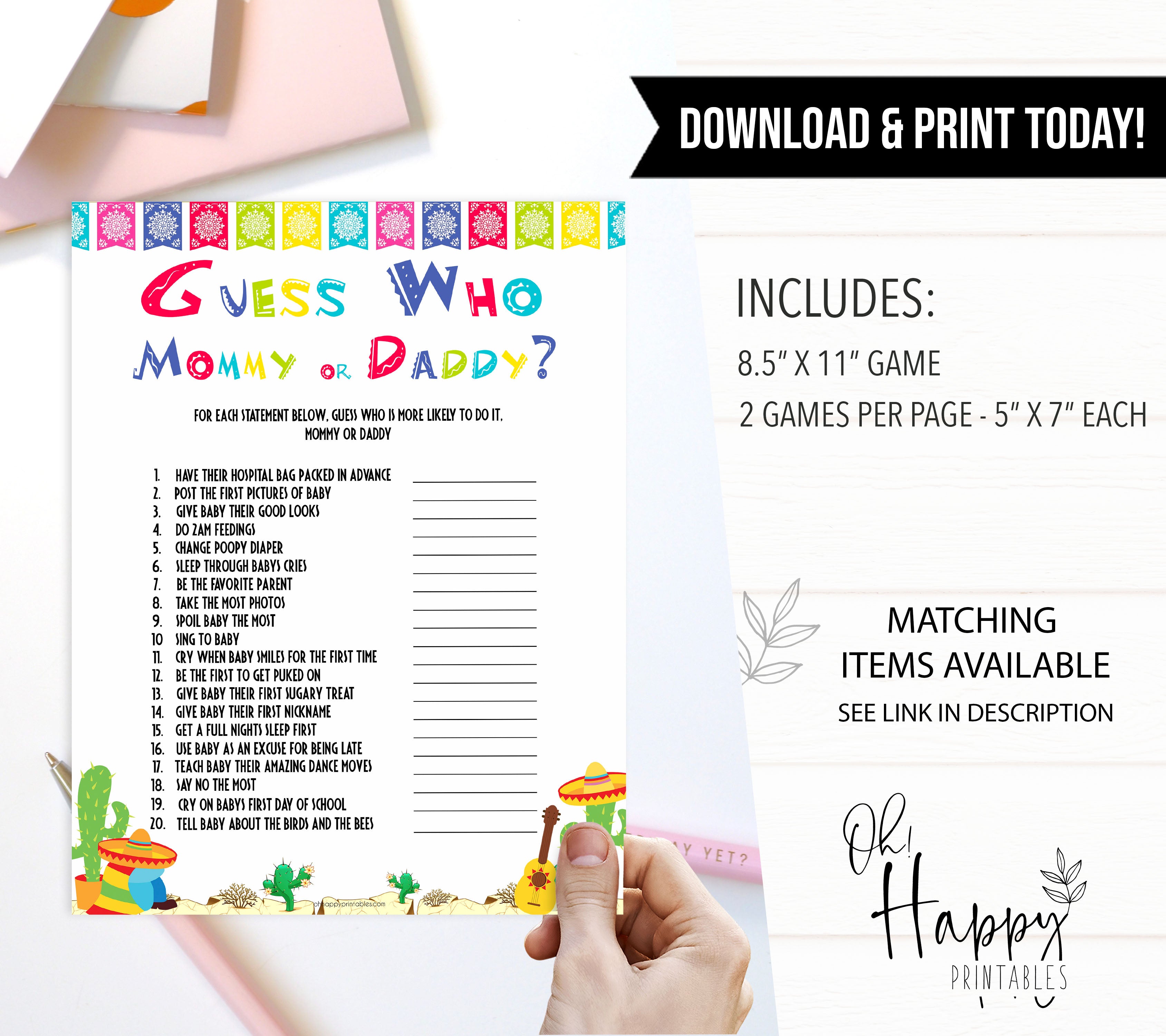 guess who mommy or daddy game, Printable baby shower games, Mexican fiesta fun baby games, baby shower games, fun baby shower ideas, top baby shower ideas, fiesta shower baby shower, fiesta baby shower ideas