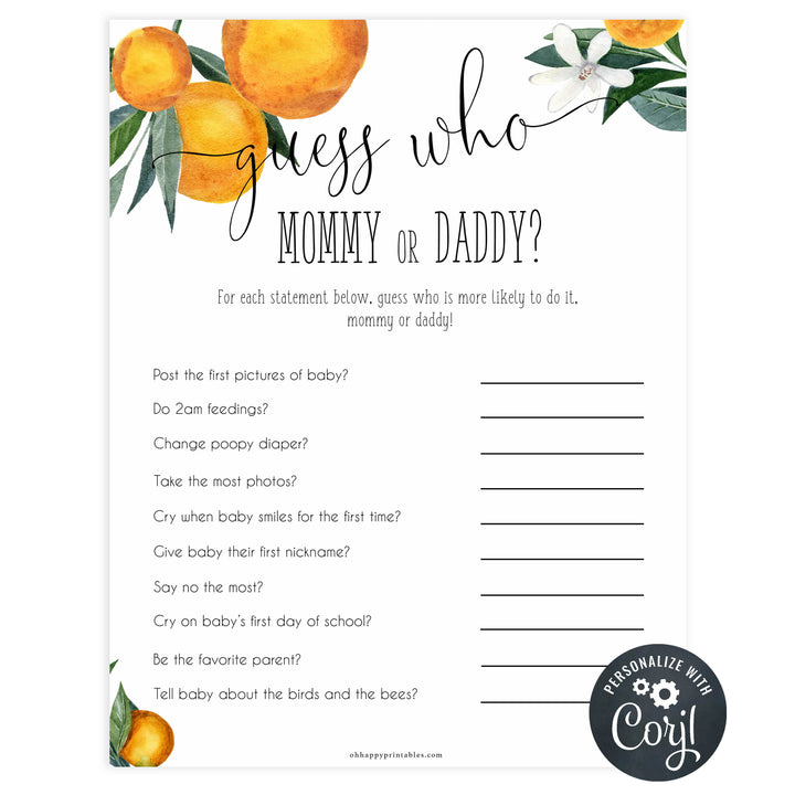 guess who said it baby game, Printable baby shower games, little cutie baby games, baby shower games, fun baby shower ideas, top baby shower ideas, little cutie baby shower, baby shower games, fun little cutie baby shower ideas, citrus baby shower games, citrus baby shower, orange baby shower