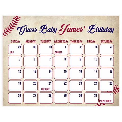 guess the baby birthday game, baby birthday predictions game, printable baby shower games, baseball baby shower theme, little slugger baby shower, baseball baby shower ideas