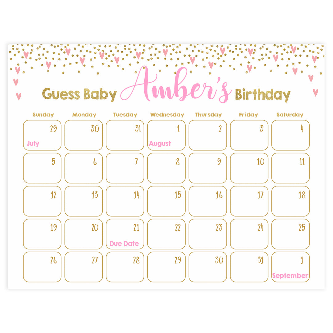 guess the baby birthday game, printable baby games, small pink hearts baby games, pink baby shower ideas, fun baby decor ideas