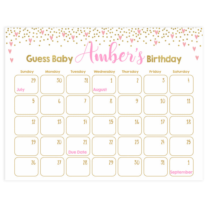 guess the baby birthday game, printable baby games, small pink hearts baby games, pink baby shower ideas, fun baby decor ideas