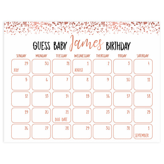guess the baby birthday, rose gold baby games, rose gold baby shower, printable baby games, rose gold fun baby games, baby birthday game