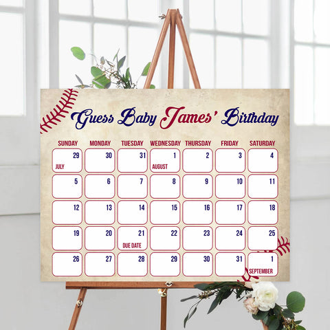 guess the baby birthday game, baby birthday predictions game, printable baby shower games, baseball baby shower theme, little slugger baby shower, baseball baby shower ideas