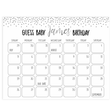 guess the baby birthday game, Printable baby shower games, baby silver glitter fun baby games, baby shower games, fun baby shower ideas, top baby shower ideas, silver glitter shower baby shower, friends baby shower ideas