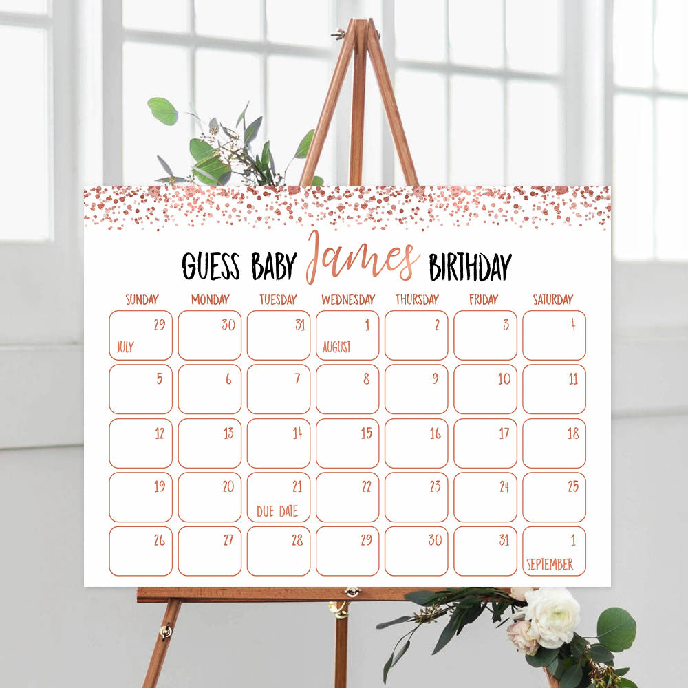 guess the baby birthday, rose gold baby games, rose gold baby shower, printable baby games, rose gold fun baby games, baby birthday game