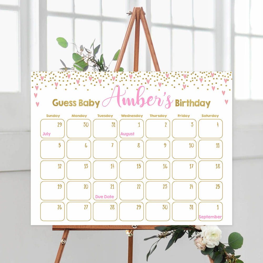 guess the baby birthday game, printable baby games, small pink hearts baby games, pink baby shower ideas, fun baby decor ideas