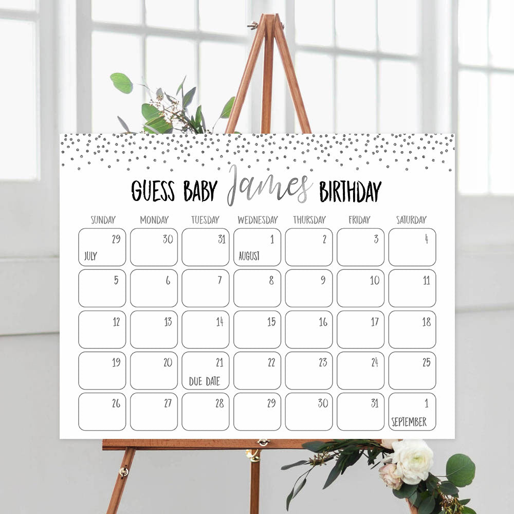 guess the baby birthday game, Printable baby shower games, baby silver glitter fun baby games, baby shower games, fun baby shower ideas, top baby shower ideas, silver glitter shower baby shower, friends baby shower ideas