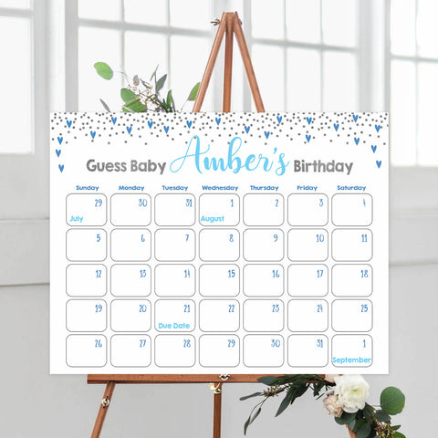 guess the baby birthday game, printable baby games, small blue hearts baby games, blue baby shower, blue baby games, fun baby shower ideas