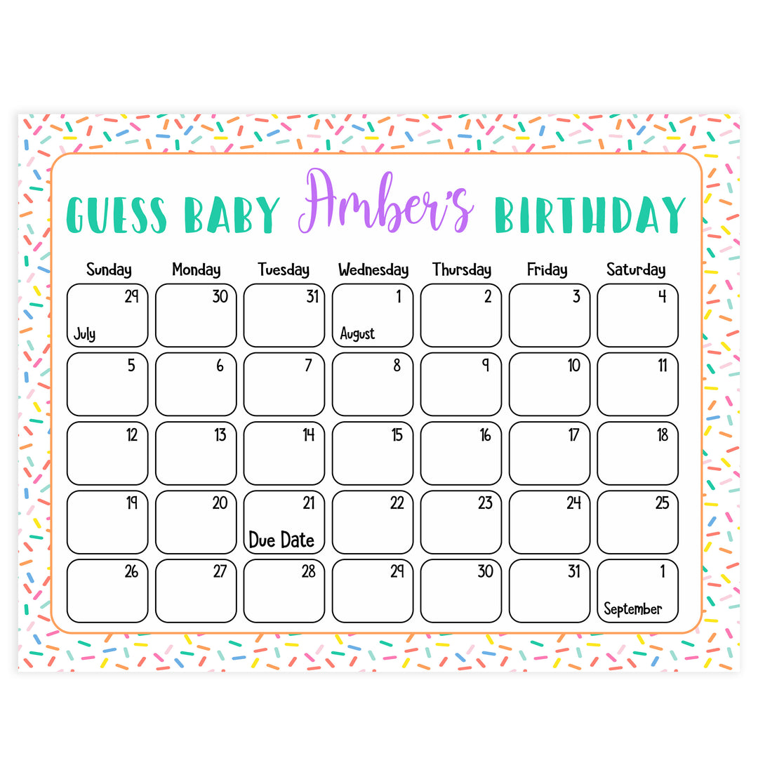 guess the baby birthday game, baby birthday predictions games, printable baby shower games, fun baby shower ideas, baby sprinkle game ideas