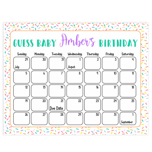 guess the baby birthday game, baby birthday predictions games, printable baby shower games, fun baby shower ideas, baby sprinkle game ideas