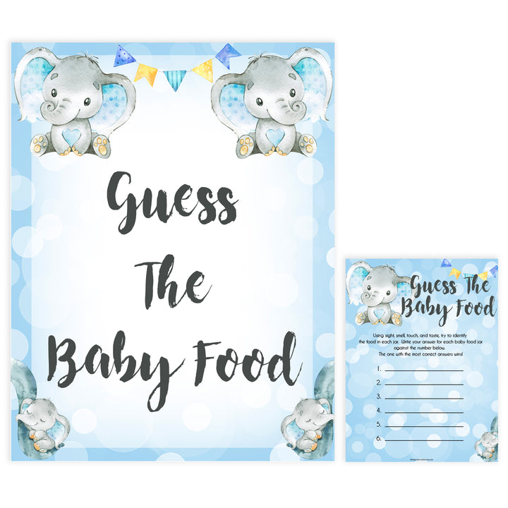 Blue elephant baby games, guess the baby food, elephant baby games, printable baby games, top baby games, best baby shower games, baby shower ideas, fun baby games, elephant baby shower