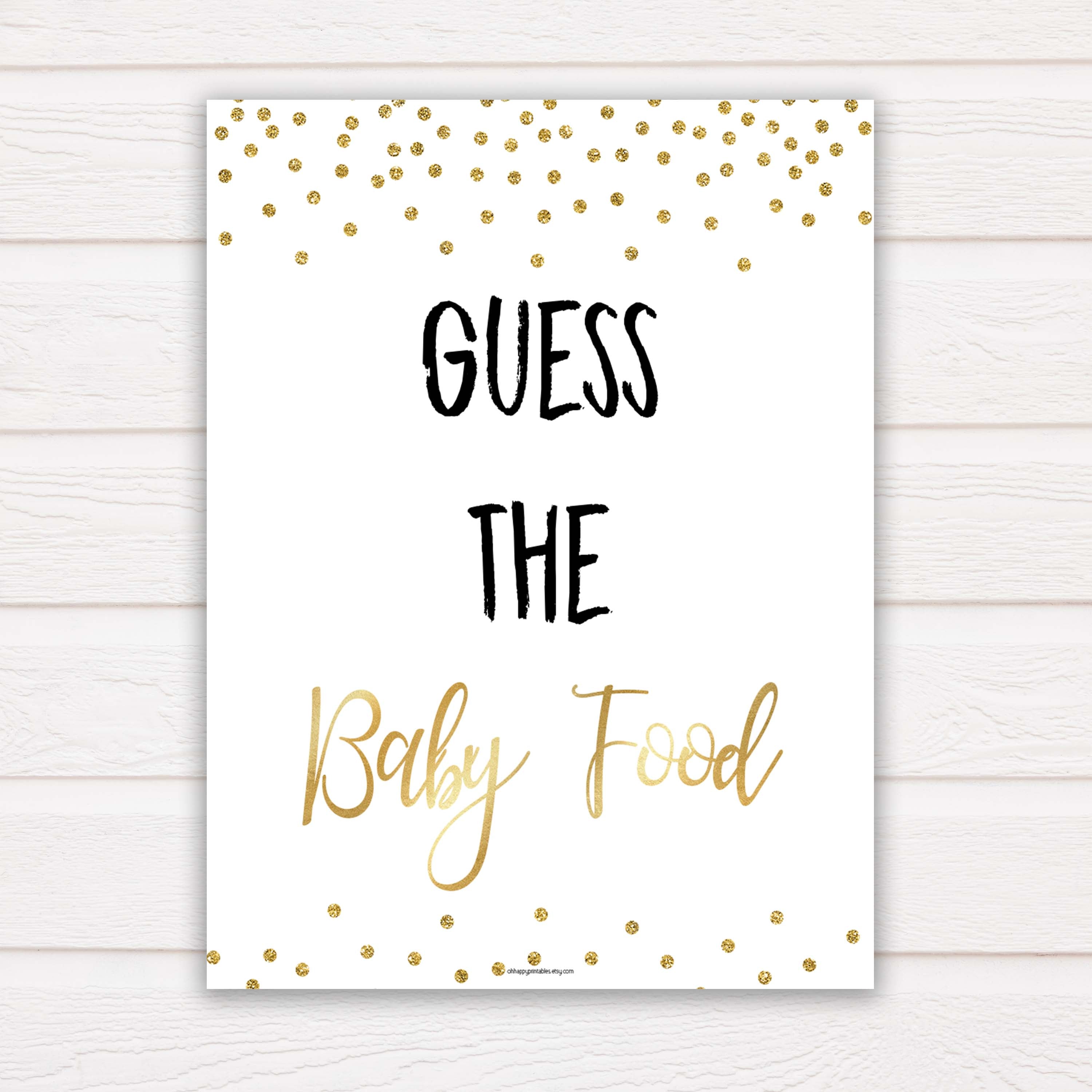 Gold Glitter Baby Shower Guess The Baby Food, Gold Glittter Baby Shower Guess The Baby Food, Baby Shower Games, Guess The Baby Food , amazing baby shower games