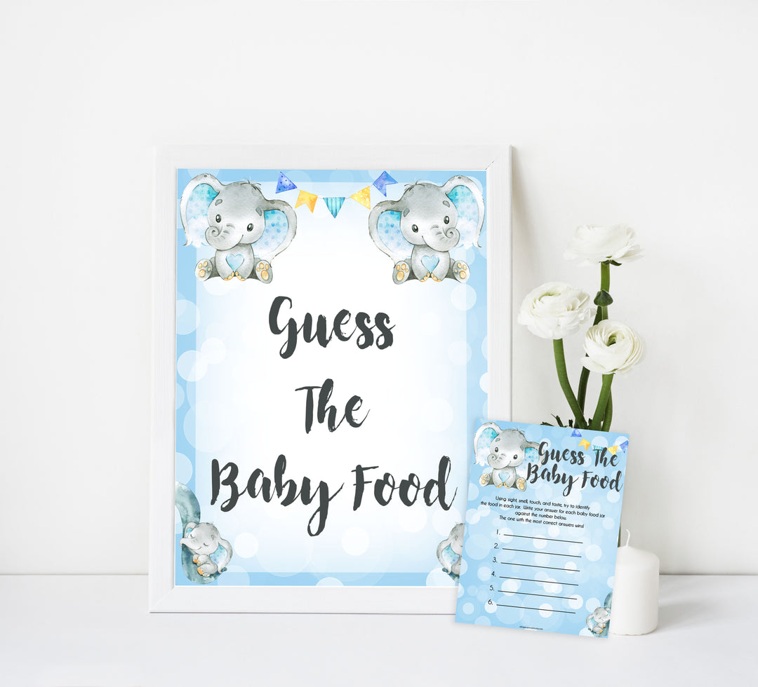 Blue elephant baby games, guess the baby food, elephant baby games, printable baby games, top baby games, best baby shower games, baby shower ideas, fun baby games, elephant baby shower