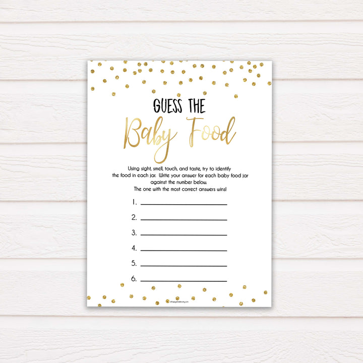 Gold Glitter Baby Shower Guess The Baby Food, Gold Glittter Baby Shower Guess The Baby Food, Baby Shower Games, Guess The Baby Food , amazing baby shower games