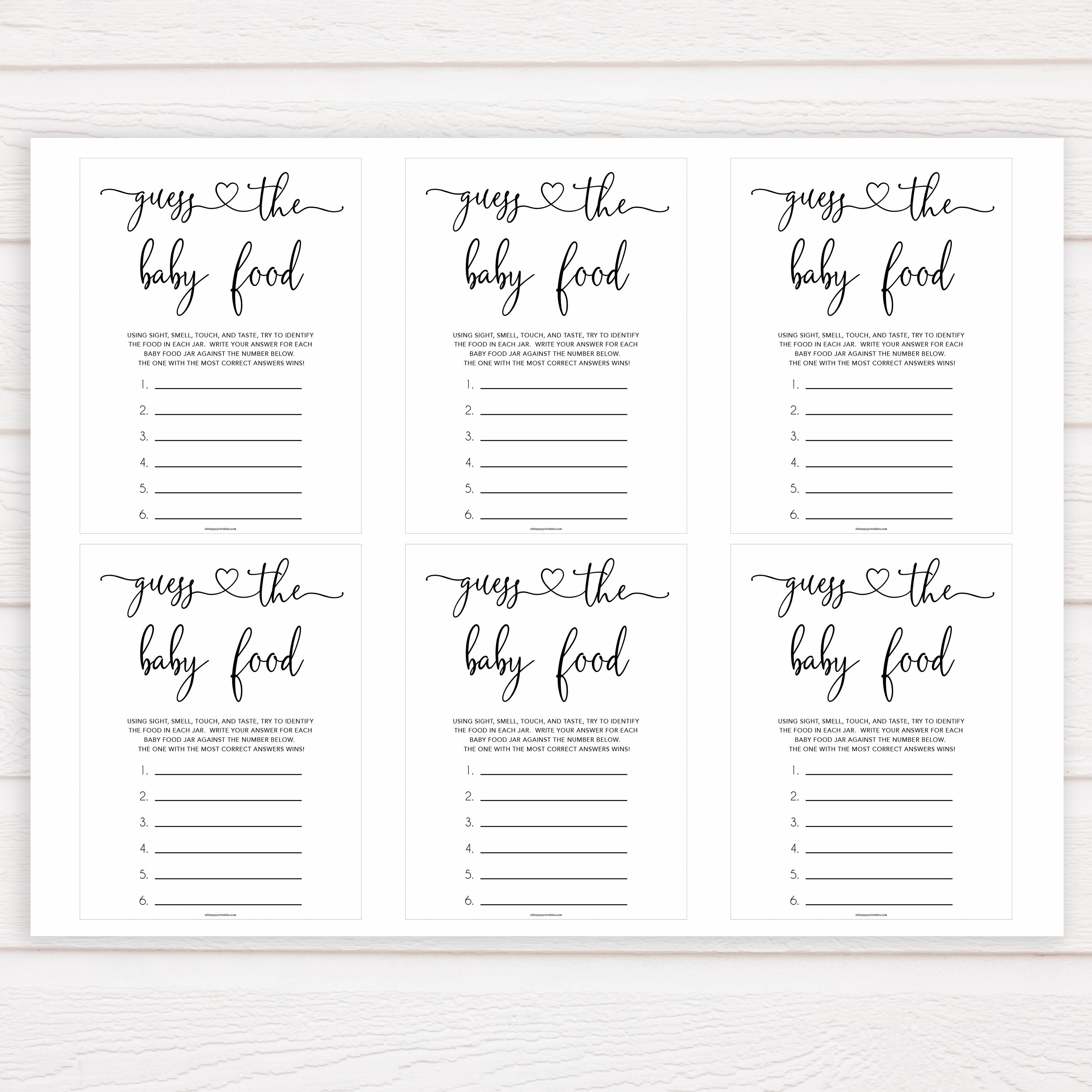 Guess The Baby Food Game Minimalist Printable Baby Shower Games