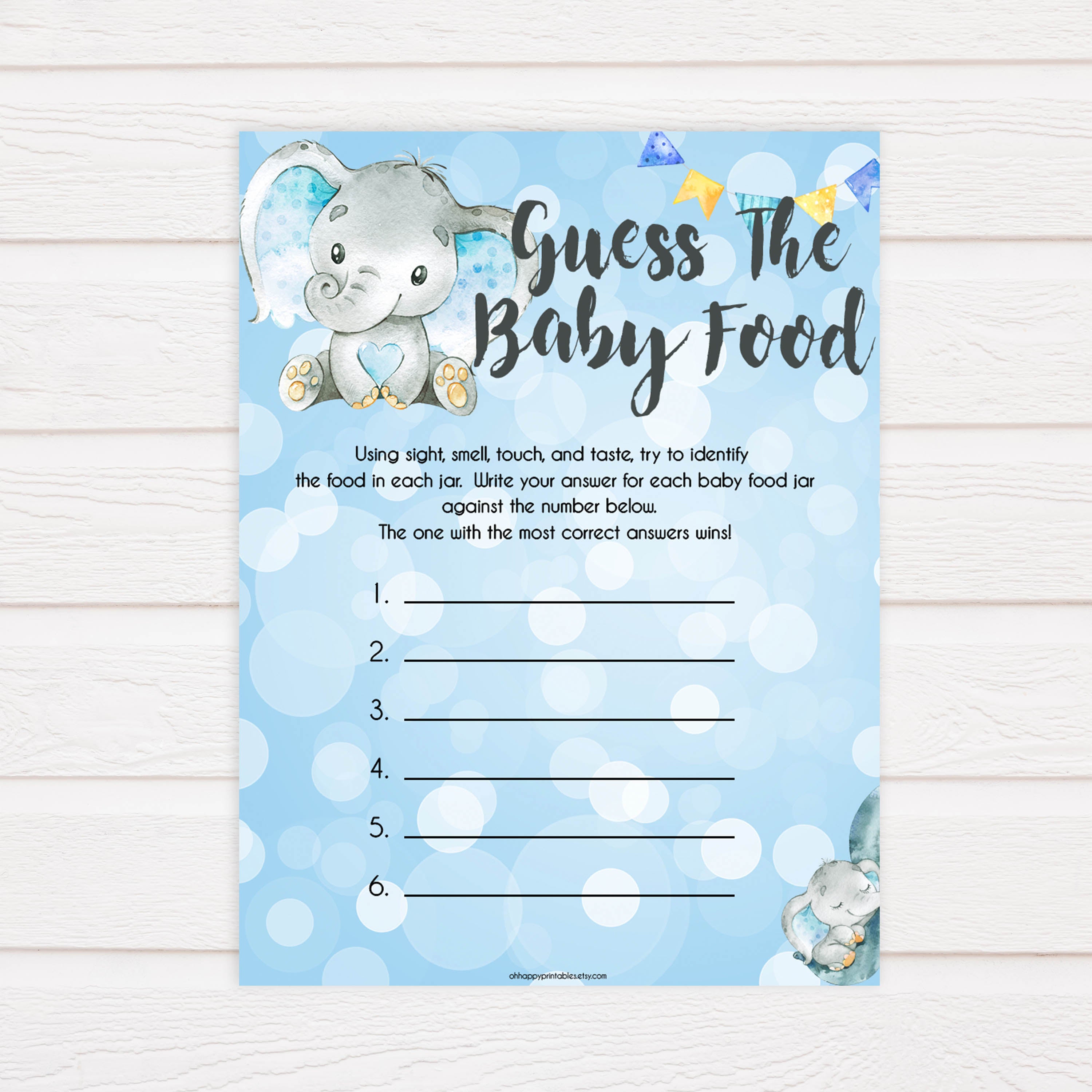 Guess The Baby Food Game Blue Elephants Printable Baby Shower