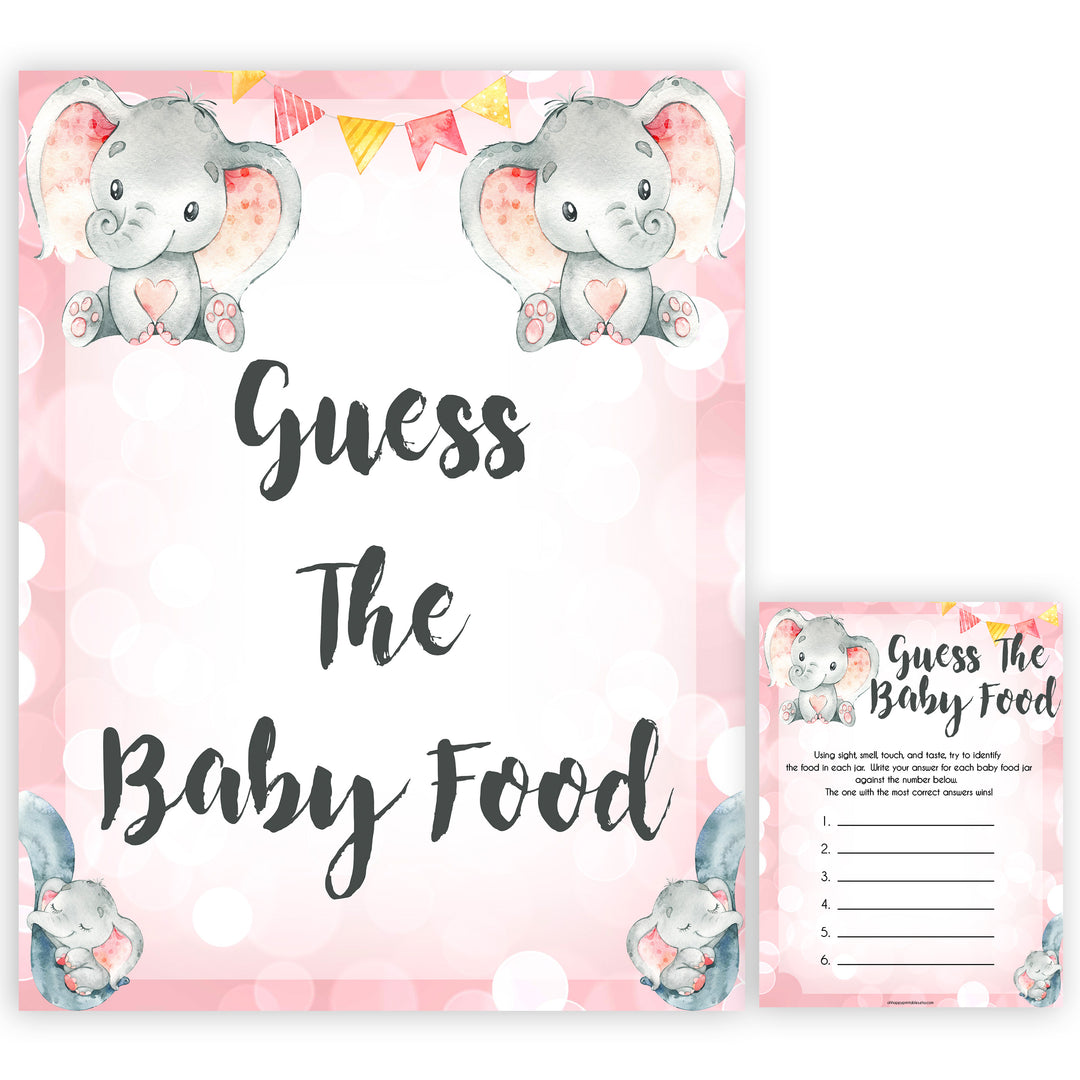 pink elephant baby games, guess the baby food baby shower games, printable baby shower games, baby shower games, fun baby games, popular baby games, pink baby games