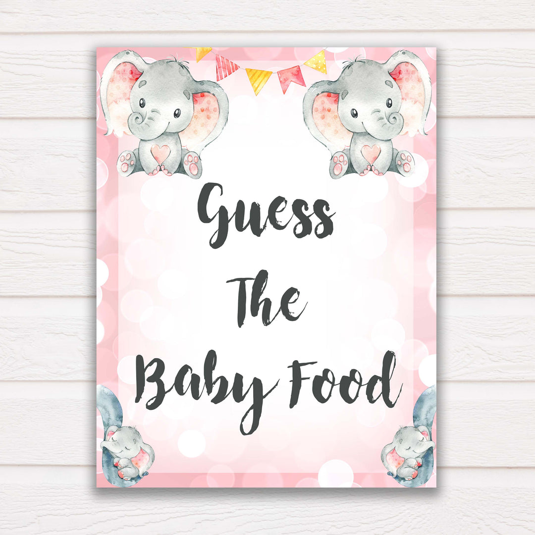 pink elephant baby games, guess the baby food baby shower games, printable baby shower games, baby shower games, fun baby games, popular baby games, pink baby games