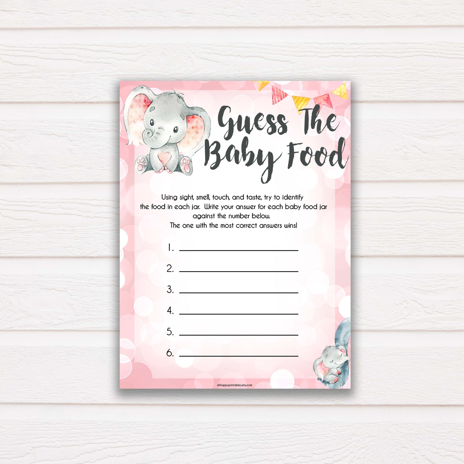 Guess The Baby Food Game - Pink Elephant Printable Baby Shower Games ...
