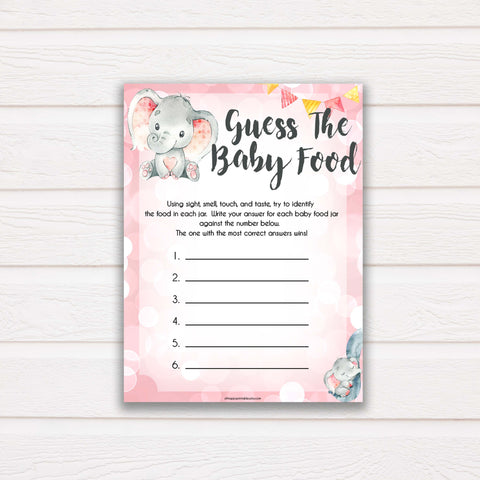 pink elephant baby games, guess the baby food baby shower games, printable baby shower games, baby shower games, fun baby games, popular baby games, pink baby games