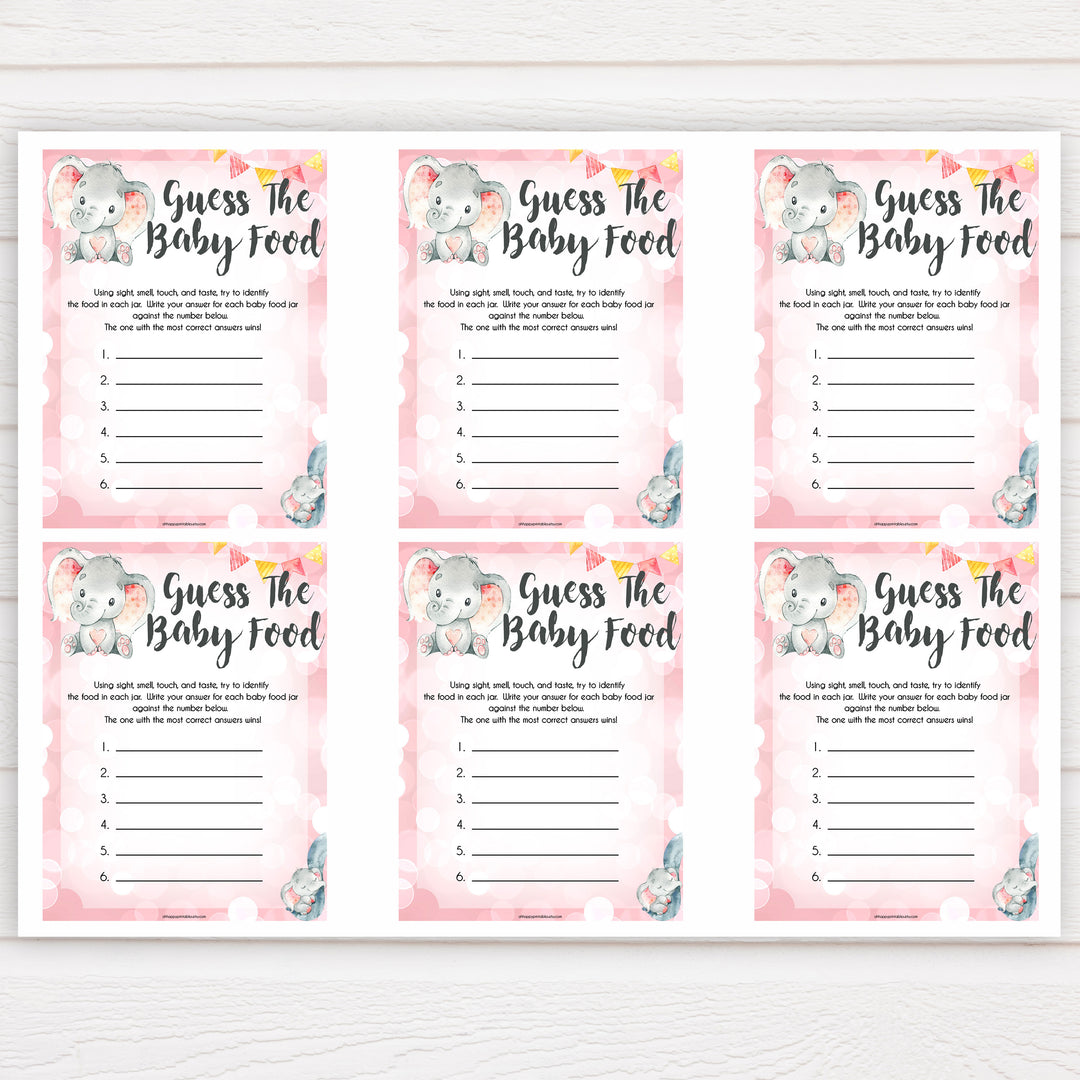pink elephant baby games, guess the baby food baby shower games, printable baby shower games, baby shower games, fun baby games, popular baby games, pink baby games