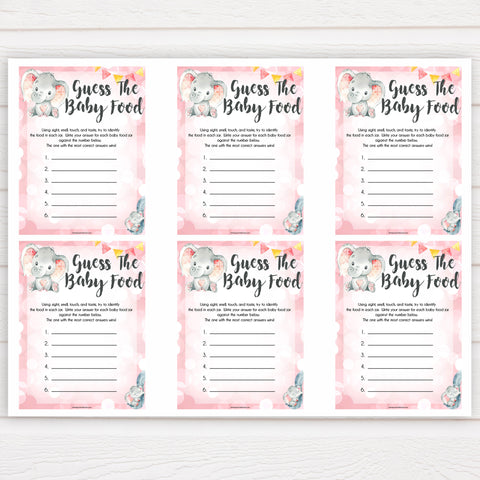 pink elephant baby games, guess the baby food baby shower games, printable baby shower games, baby shower games, fun baby games, popular baby games, pink baby games