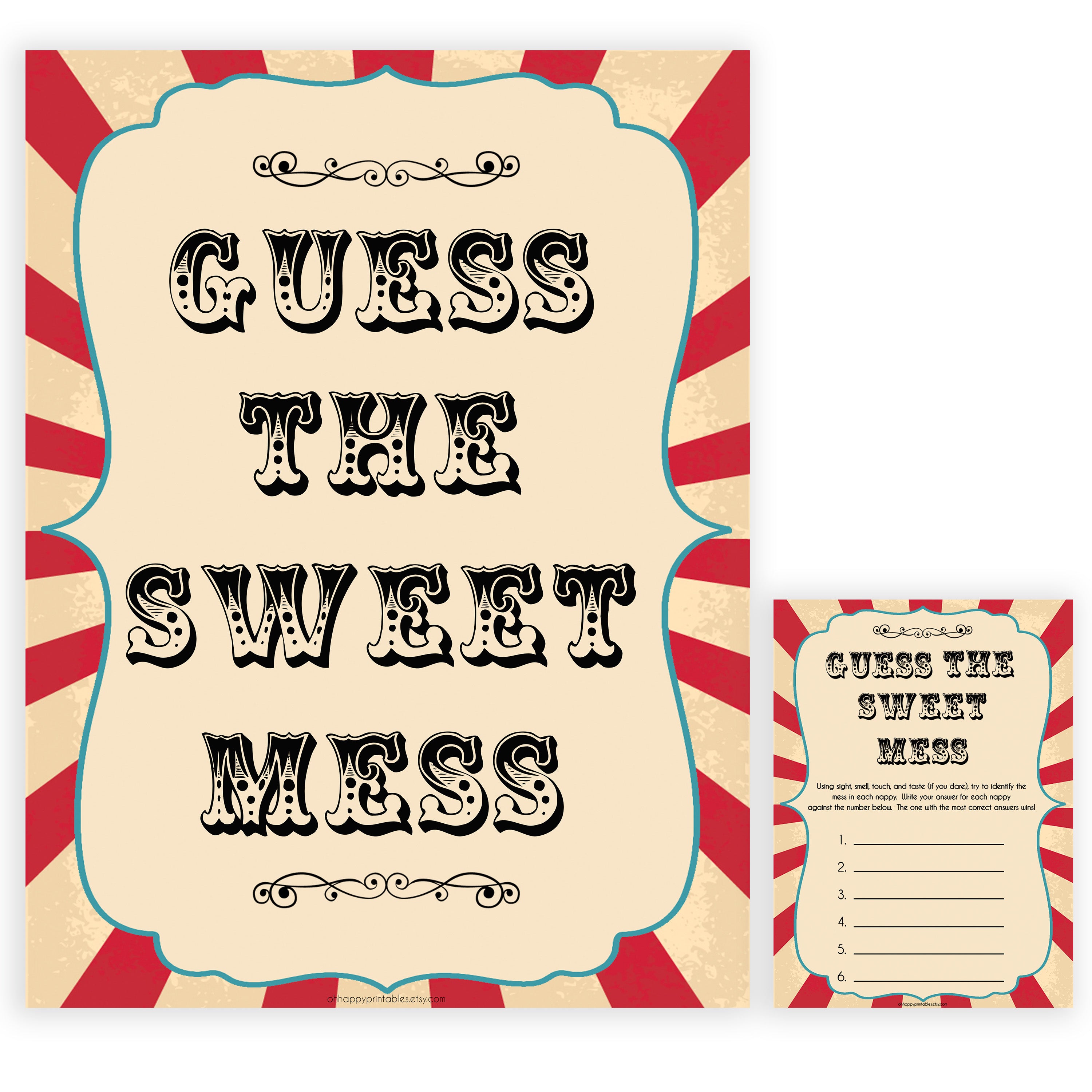 Circus guess the sweet mess baby shower games, circus baby games, carnival baby games, printable baby games, fun baby games, popular baby games, carnival baby shower, carnival theme