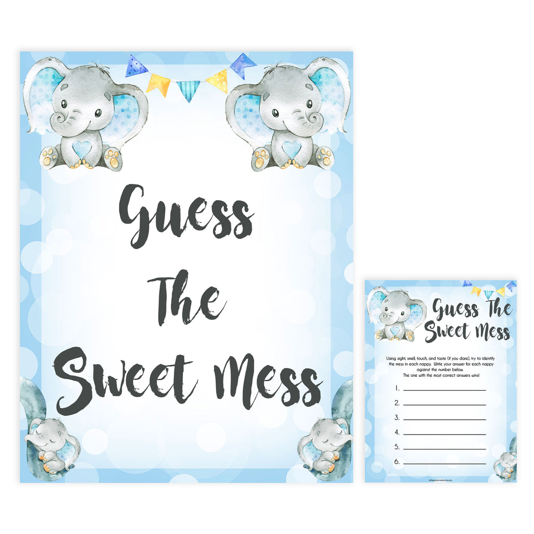 Blue elephant baby games, guess the sweet mess, elephant baby games, printable baby games, top baby games, best baby shower games, baby shower ideas, fun baby games, elephant baby shower