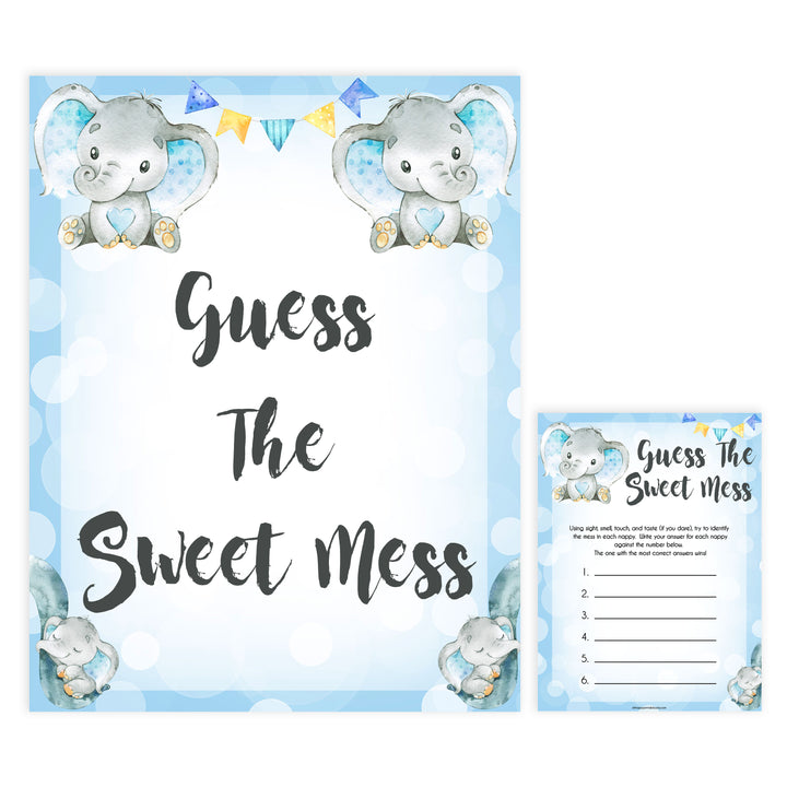 Blue elephant baby games, guess the sweet mess, elephant baby games, printable baby games, top baby games, best baby shower games, baby shower ideas, fun baby games, elephant baby shower