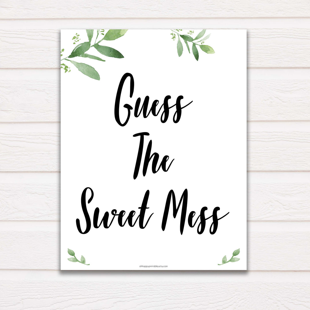Botanical Baby Shower Guess The Mess Game, Greenery Baby Shower Guess The Sweet Mess, Baby Shower Games, Guess The Mess, Baby Games