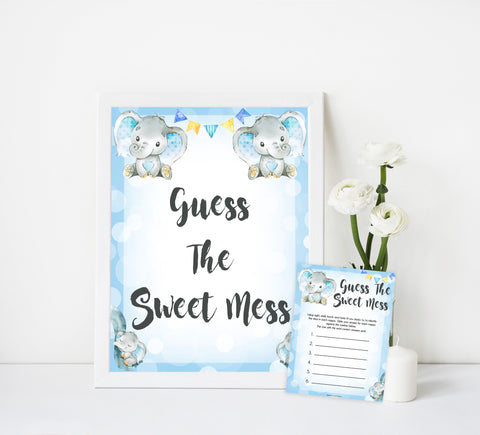 Blue elephant baby games, guess the sweet mess, elephant baby games, printable baby games, top baby games, best baby shower games, baby shower ideas, fun baby games, elephant baby shower