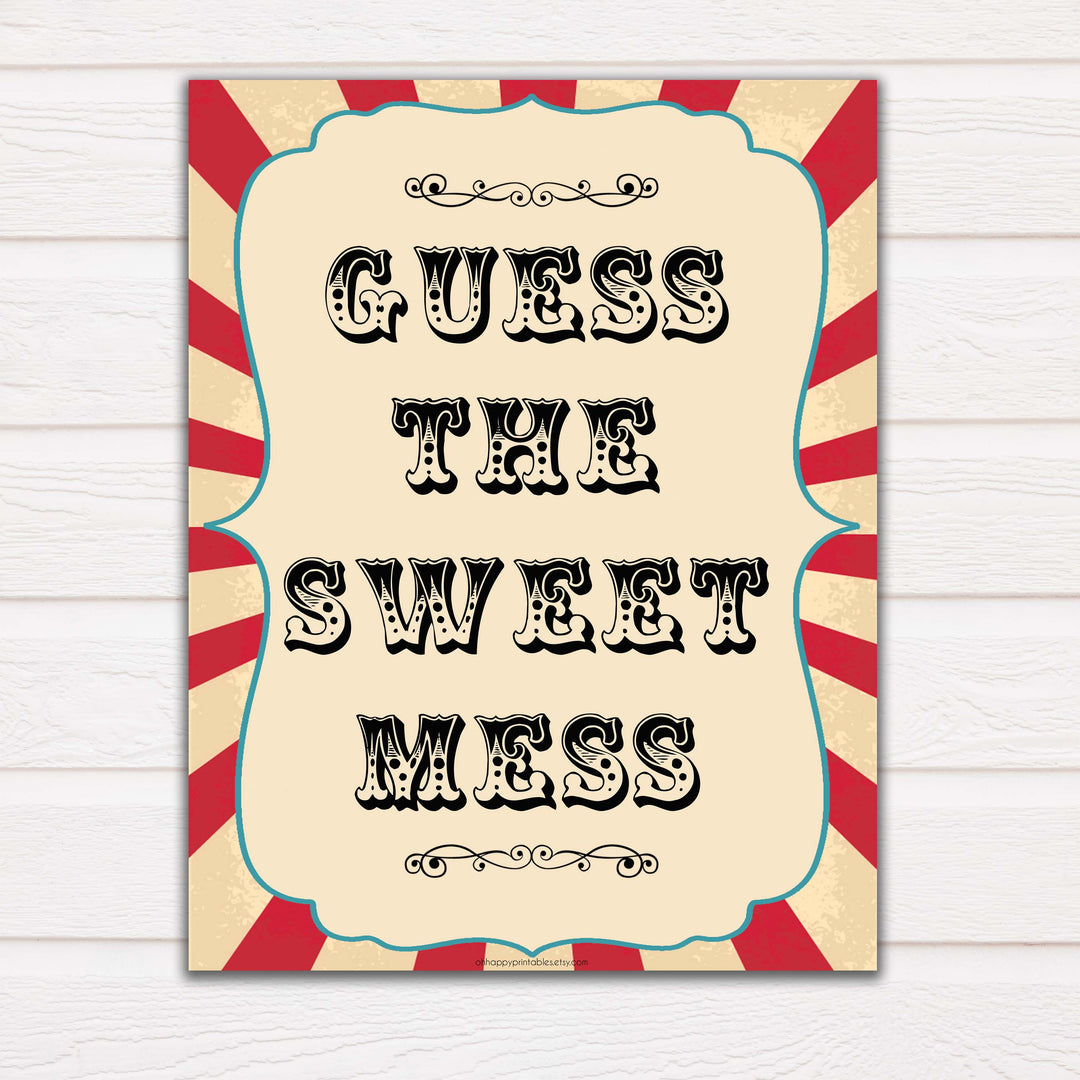 Circus guess the sweet mess baby shower games, circus baby games, carnival baby games, printable baby games, fun baby games, popular baby games, carnival baby shower, carnival theme