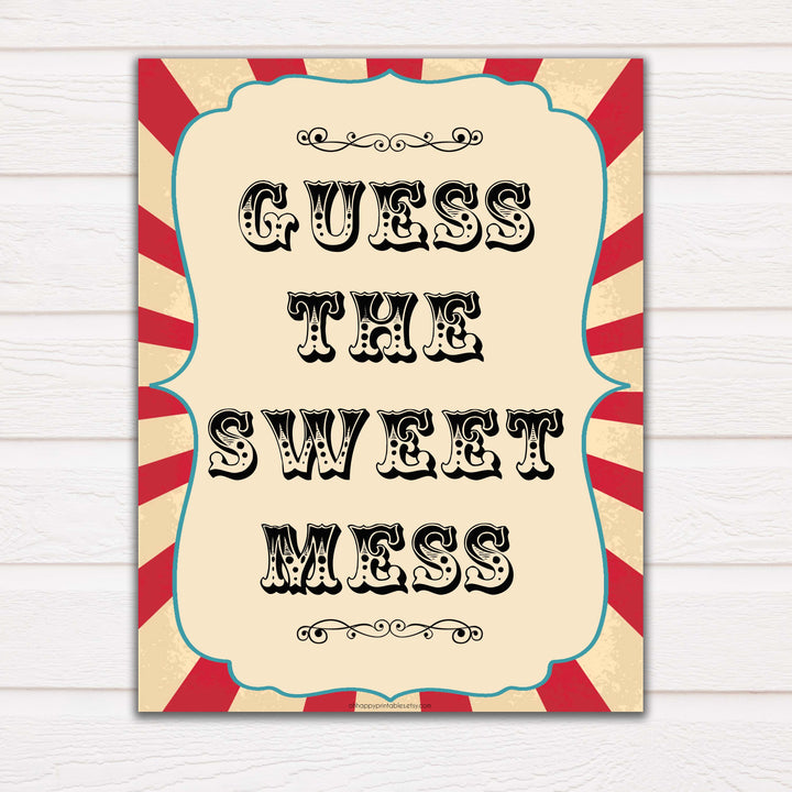 Circus guess the sweet mess baby shower games, circus baby games, carnival baby games, printable baby games, fun baby games, popular baby games, carnival baby shower, carnival theme
