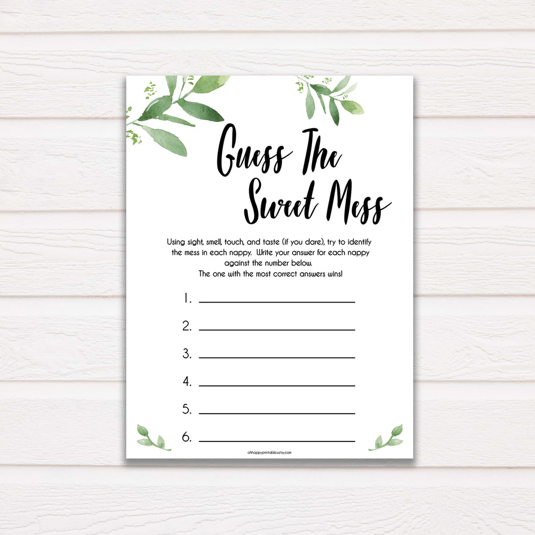 Botanical Baby Shower Guess The Mess Game, Greenery Baby Shower Guess The Sweet Mess, Baby Shower Games, Guess The Mess, Baby Games