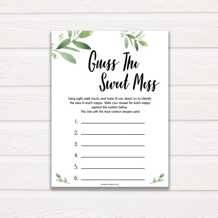 Botanical Baby Shower Guess The Mess Game, Greenery Baby Shower Guess The Sweet Mess, Baby Shower Games, Guess The Mess, Baby Games