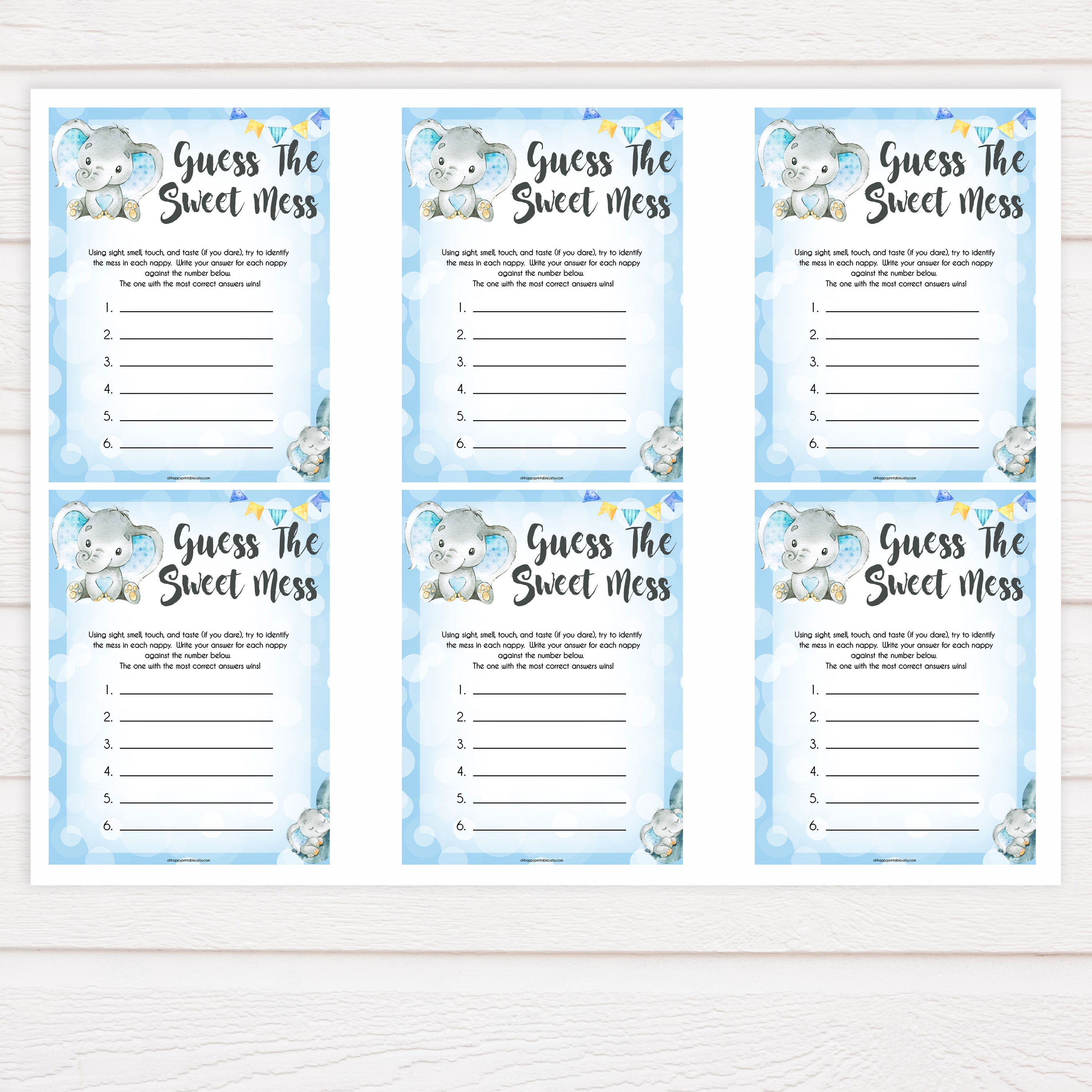 Blue elephant baby games, guess the sweet mess, elephant baby games, printable baby games, top baby games, best baby shower games, baby shower ideas, fun baby games, elephant baby shower